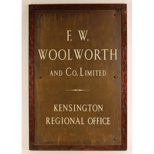 754 - ADVERTISING INTEREST: A cast bronze corporate office sign, early 20th century, the white text readin... 