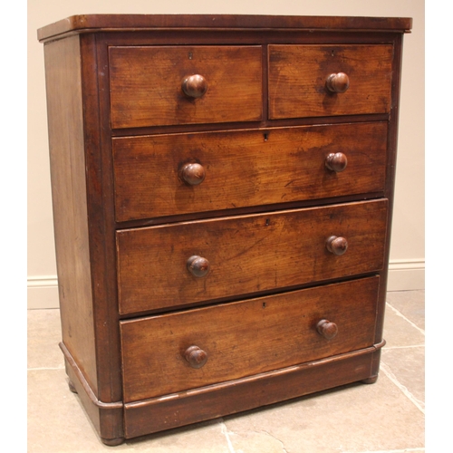 944 - A Victorian mahogany and stained pine chest of drawers, the rounded rectangular top over an arrangem... 