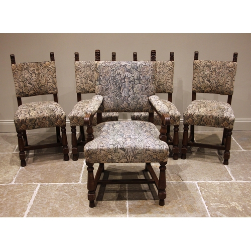 995 - A set of five 17th century style oak and upholstered dining chairs, early 20th century, each chair w... 