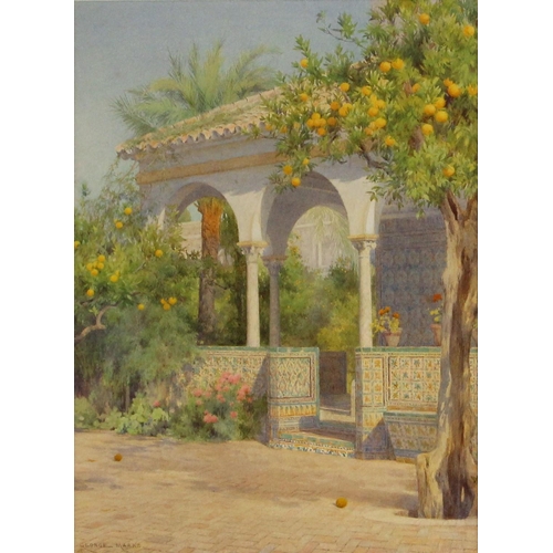 466 - George Marks (British, 1857-1938),  
'Pavilion - Alcazar Garden, Seville',  
Watercolour on paper,  ... 