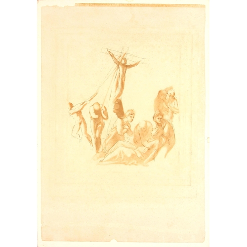 487 - Continental school (18th century),  
A crucifixion scene with the cross being raised,  
Engraving on... 