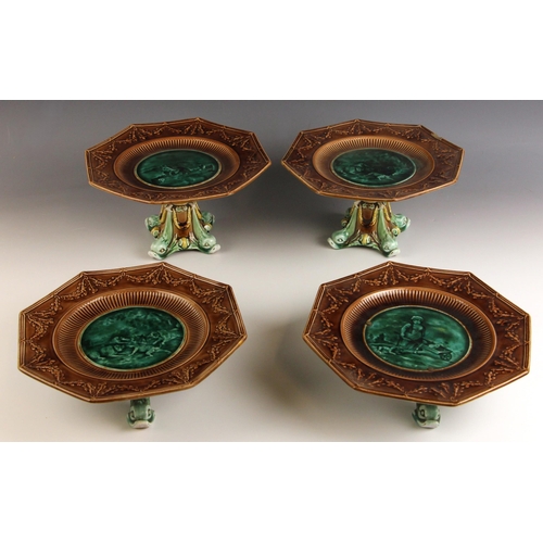 543 - A Wedgwood majolica part dessert service, 19th century, comprising; a pair of tall tazza's, the octa... 