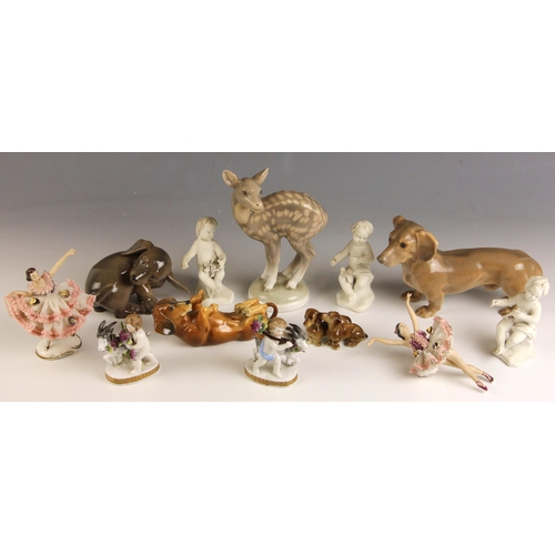 544 - A selection of British and Continental porcelain, to include a Bing & Grondahl porcelain deer, model... 