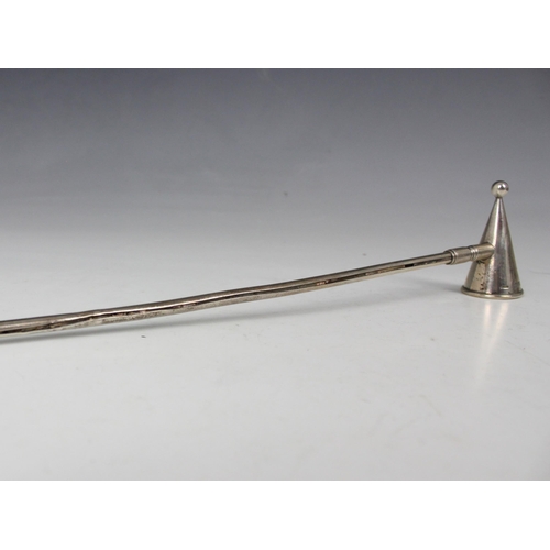 92 - A Victorian silver candle snuffer, Sampson Mordan & Co, Birmingham 1897, of typical plain polished c... 