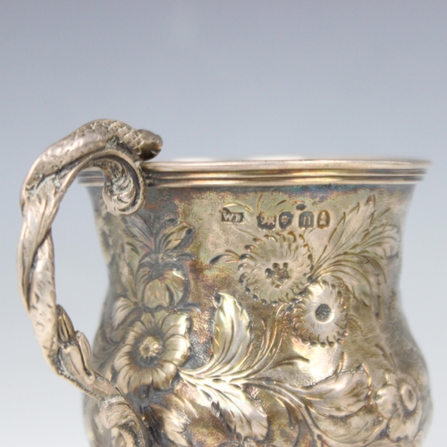 96 - A George III silver christening mug, possibly William Frisbee, London 1788, the serpent cast handle ... 