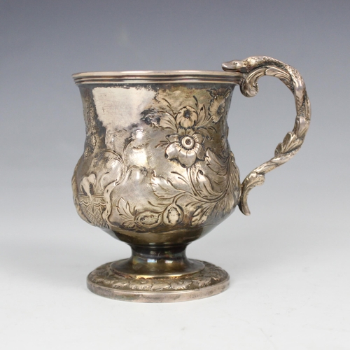 96 - A George III silver christening mug, possibly William Frisbee, London 1788, the serpent cast handle ... 