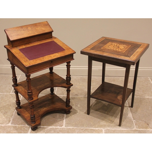 977 - A Victorian walnut davenport whatnot, the hinged stationery  compartment over a writing slope and tw... 