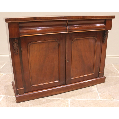 981 - A Victorian mahogany chiffonier sideboard, of rectangular form with two frieze drawers, above a pair... 