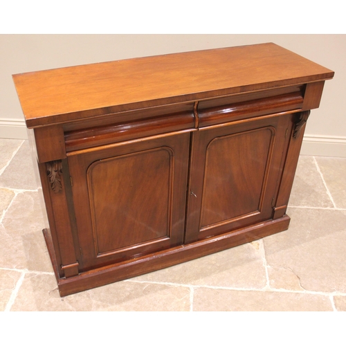 981 - A Victorian mahogany chiffonier sideboard, of rectangular form with two frieze drawers, above a pair... 