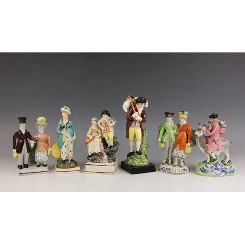 612 - A collection of six Staffordshire pearlware figures, first quarter 19th century, comprising: two sta... 