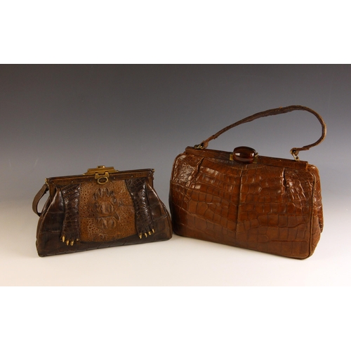 661 - A 1930s style alligator handbag, early 20th century, with sliding clasp; with a 1940s crocodile hand... 