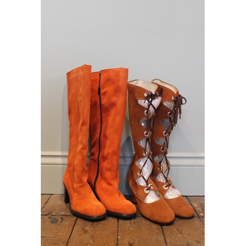 669 - A pair of 1960s boots, lace up front Mary Quant style, size 4 ½; with a further pair of 1960s style ... 