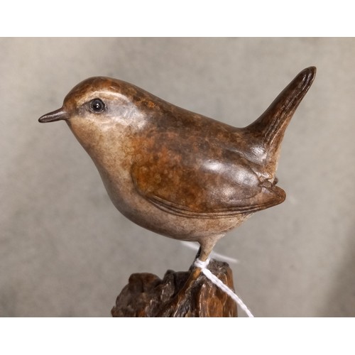 387 - Eddie Hallam (modern British), a limited edition bronze model of a wren perched upon a rocky outcrop... 