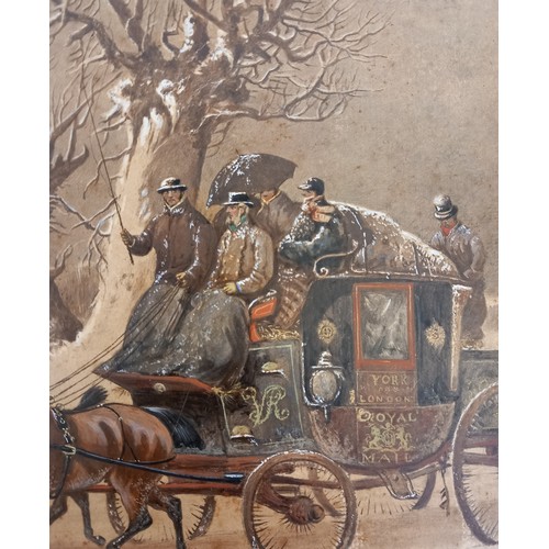 453 - Attributed to Henry Thomas Alken (British, 1784-1851),  
A winter carriage scene,  
Watercolour on p... 