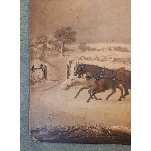 453 - Attributed to Henry Thomas Alken (British, 1784-1851),  
A winter carriage scene,  
Watercolour on p... 