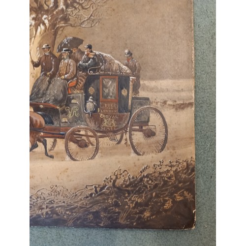 453 - Attributed to Henry Thomas Alken (British, 1784-1851),  
A winter carriage scene,  
Watercolour on p... 