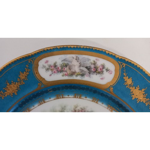 585 - A porcelain cabinet plate in the manner of Sevres, 19th century, the well enamelled with putti playi... 