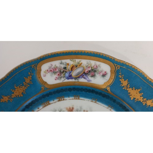 585 - A porcelain cabinet plate in the manner of Sevres, 19th century, the well enamelled with putti playi... 