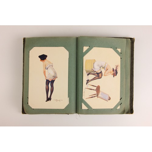 741 - A postcard album containing approximately ninety artistic and erotic postcards, to include examples ... 