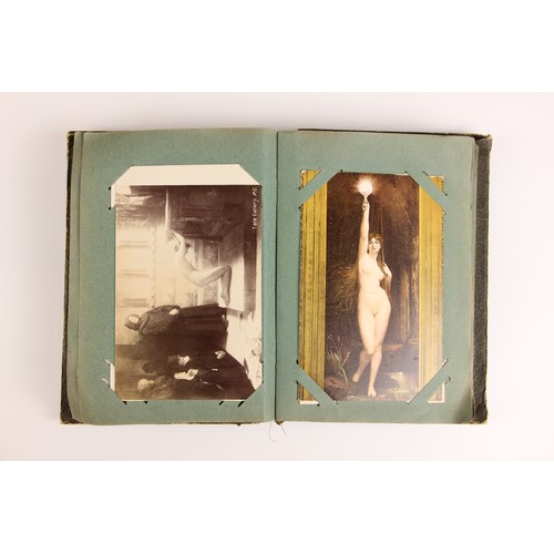 741 - A postcard album containing approximately ninety artistic and erotic postcards, to include examples ... 