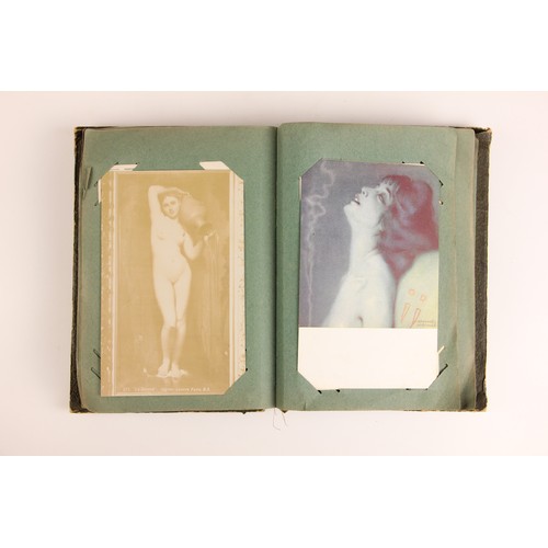 741 - A postcard album containing approximately ninety artistic and erotic postcards, to include examples ... 