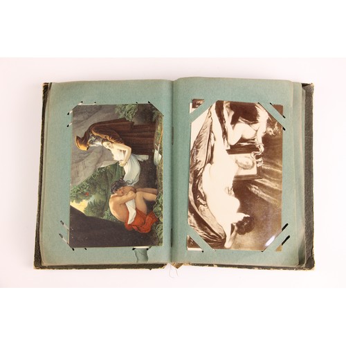 741 - A postcard album containing approximately ninety artistic and erotic postcards, to include examples ... 