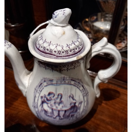 546 - A Victorian Staffordshire tea service, comprising; four teacups, a teapot and cover, a twin handled ... 