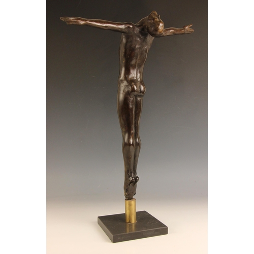 1 - John W Mills (1933-2023),   
Diver with arms outstretched,   
Patinated bronze on brass column and s... 