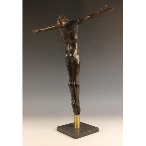 1 - John W Mills (1933-2023),   
Diver with arms outstretched,   
Patinated bronze on brass column and s... 