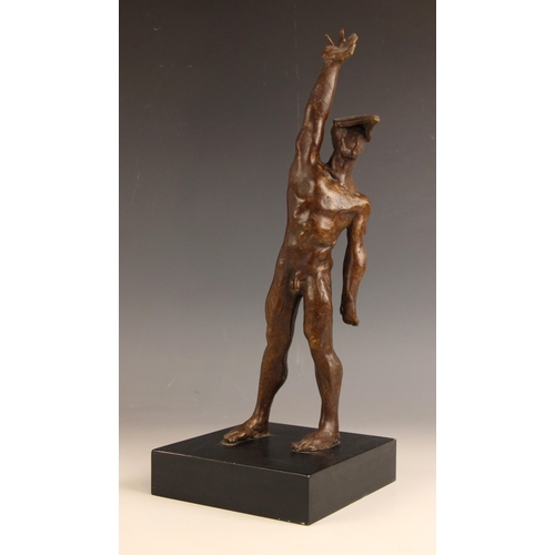 100 - John W Mills (1933-2023),   
‘Shot Putter’,   
Patinated bronze on square slate base,   
38cm high o... 