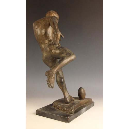 104 - John W Mills (1933-2023),   
‘Jonny Wilkinson’,   
Patinated resin on stepped base,   
Signed to bas... 