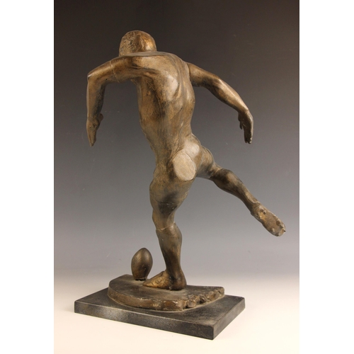 104 - John W Mills (1933-2023),   
‘Jonny Wilkinson’,   
Patinated resin on stepped base,   
Signed to bas... 