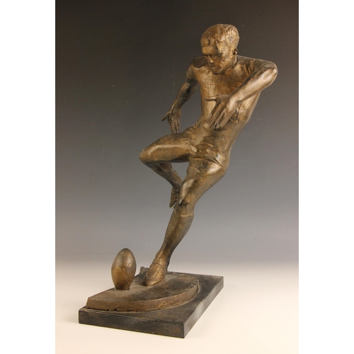 104 - John W Mills (1933-2023),   
‘Jonny Wilkinson’,   
Patinated resin on stepped base,   
Signed to bas... 