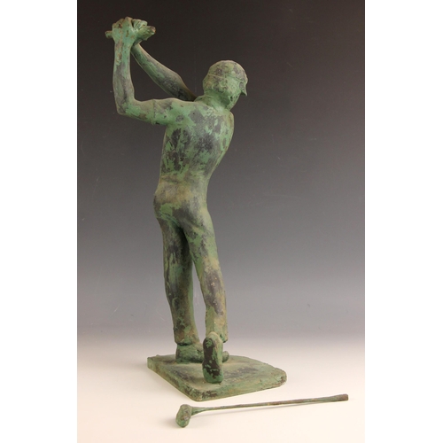 106 - John W Mills (1933-2023),   
Golfer,   
Patinated resin on integral shaped base,   
49cm high overal... 