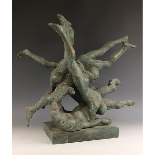 107 - John W Mills (1933-2023),   
Tackle! American Footballers,   
Patinated resin on square base,   
56c... 