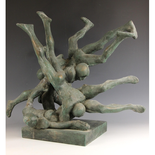 107 - John W Mills (1933-2023),   
Tackle! American Footballers,   
Patinated resin on square base,   
56c... 