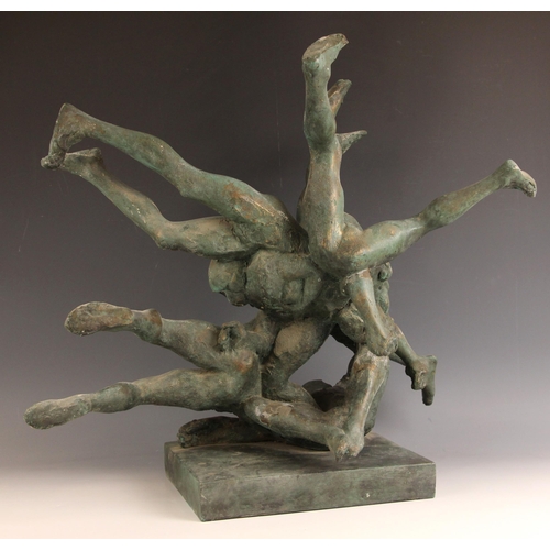 107 - John W Mills (1933-2023),   
Tackle! American Footballers,   
Patinated resin on square base,   
56c... 