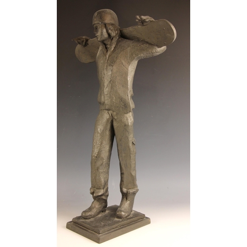 109 - John W Mills (1933-2023),   
Snowboarder,   
Patinated resin on stepped base,   
68.5cm high overall