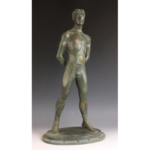 112 - John W Mills (1933-2023),  
'Jim Driscoll',  
Patinated resin on integral stepped base,  
Titled, si... 