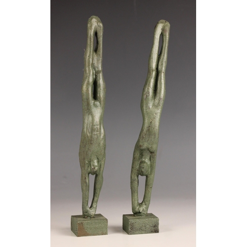 12 - John W Mills (1933-2023),   
Two divers (vertical),   
Patinated resin on wooden bases,   
Each 26.5... 