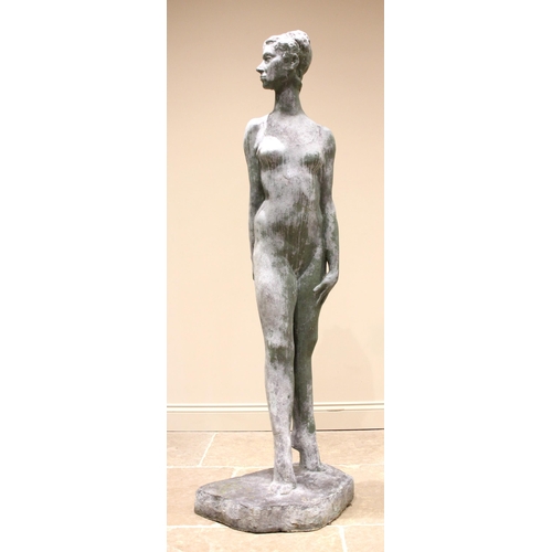 123 - John W Mills (1933-2023),   
Standing female, on tip toes,   
Patinated resin on shaped base,   
‘51... 