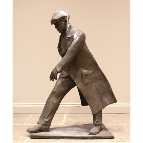 130 - John W Mills (1933-2023),   
William Mills,  
Striding man in flat cap,   
Painted resin, integral b... 