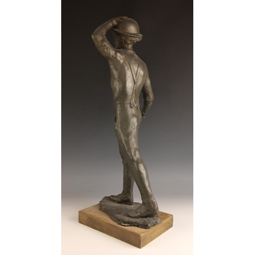 136 - John W Mills (1933-2023),  
Injured Tommy (hand on helmet),  
Patinated resin on wooden base,  
68cm... 