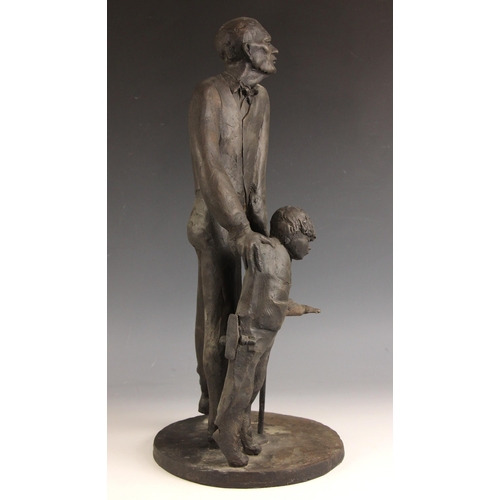 139 - John W Mills (1933-2023),  
Grandfather and grandchild #1,  
Patinated cold cast bronze on integral ... 