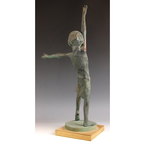 141 - John W Mills (1933-2023),  
Young girl dancing,    
Patinated resin on wooden base,  
58cm high over... 