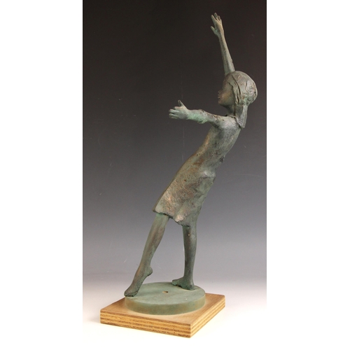 141 - John W Mills (1933-2023),  
Young girl dancing,    
Patinated resin on wooden base,  
58cm high over... 