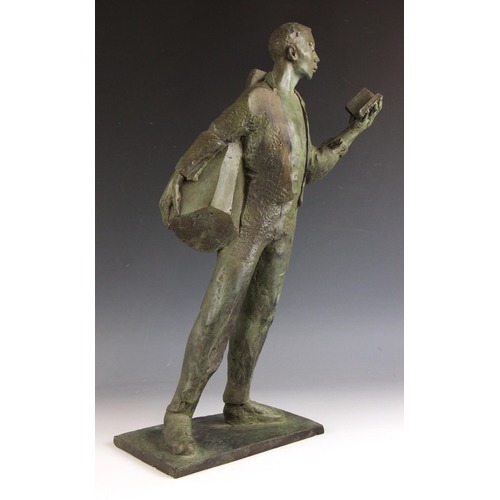 145 - John W Mills (1933-2023),  
Musician reading a book, left hand,  
Patinated resin on integral base, ... 