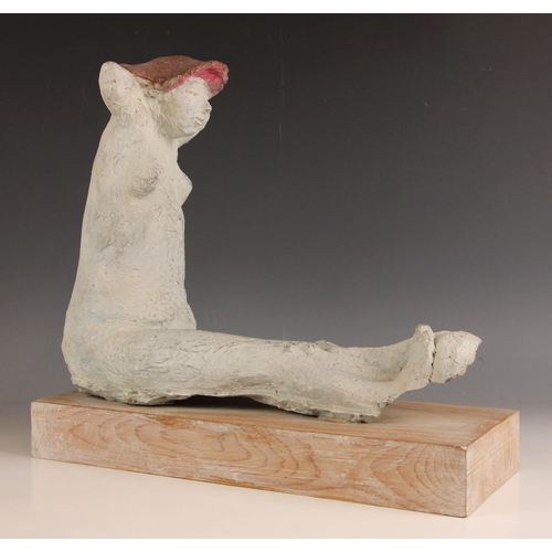 155 - John W Mills (1933-2023),  
Sunbather in red hat,  
Painted resin on wooden base,  
35cm high overal... 