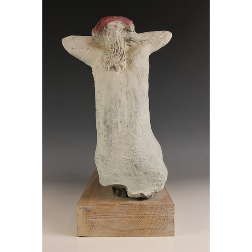 155 - John W Mills (1933-2023),  
Sunbather in red hat,  
Painted resin on wooden base,  
35cm high overal... 