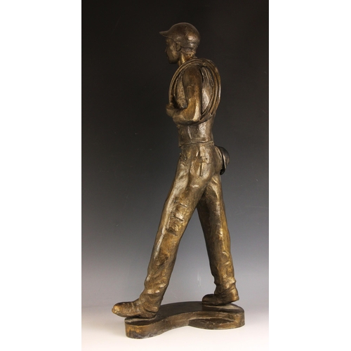 158 - John W Mills (1933-2023),  
'Plumber's Apprentice',  
Patinated resin on integral base,  
Signed and... 